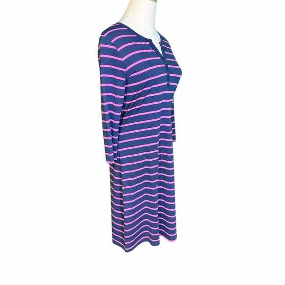 J. McLaughlin ‘Lynn’ Henley Dress in Navy Blue & Pink Stripe with Button Bust S - Picture 13 of 14